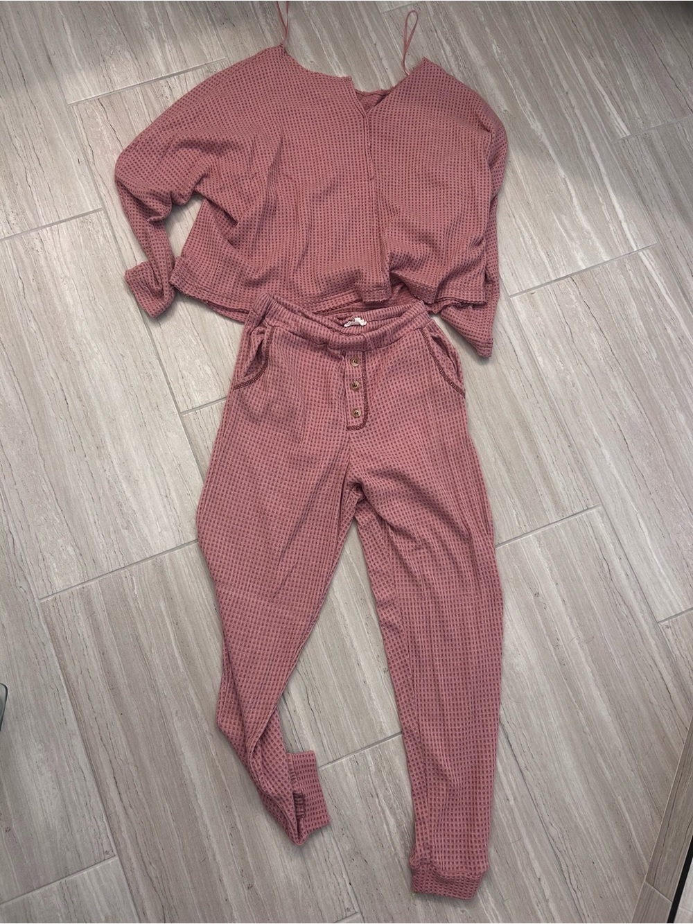 Blu Pepper Dusty Rose Waffle-Knit Two-Piece Lounge Set